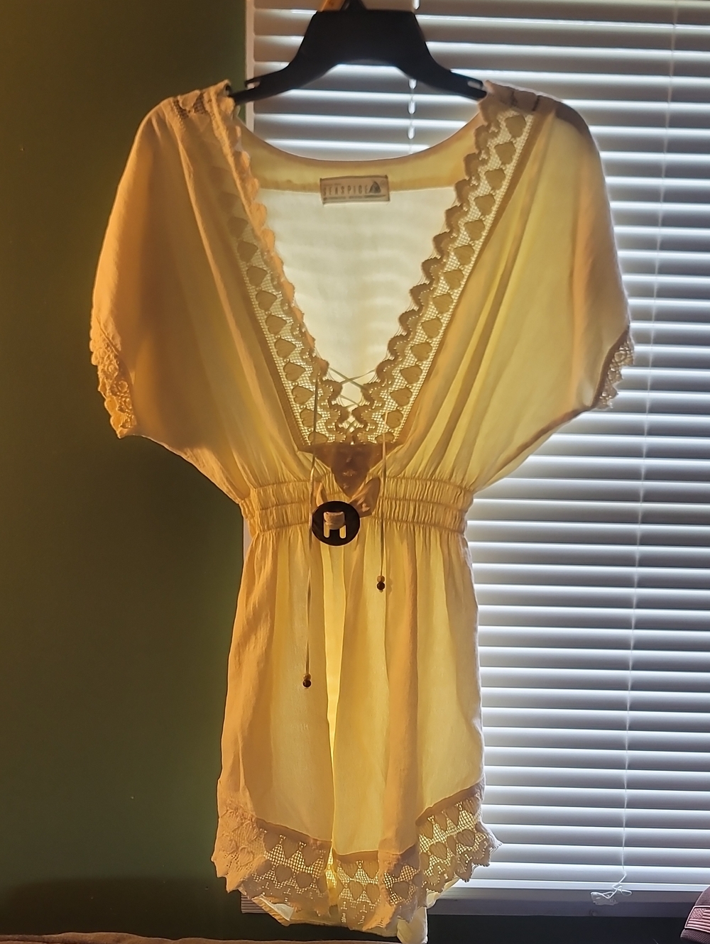 Seaspice Yellow Lace-Trim Women’s V-Neck Mini Dress